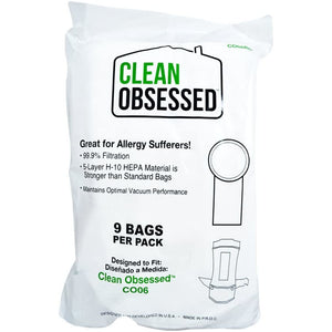 White Smoke CLEAN OBSESSED 6QT BACK PACK FILTER BAGS HEPA 9/PK,