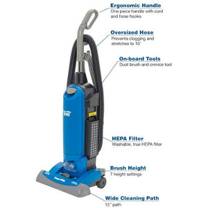 Dark Cyan Commercial Upright Vacuum 15" HEPA with On-Board Tools